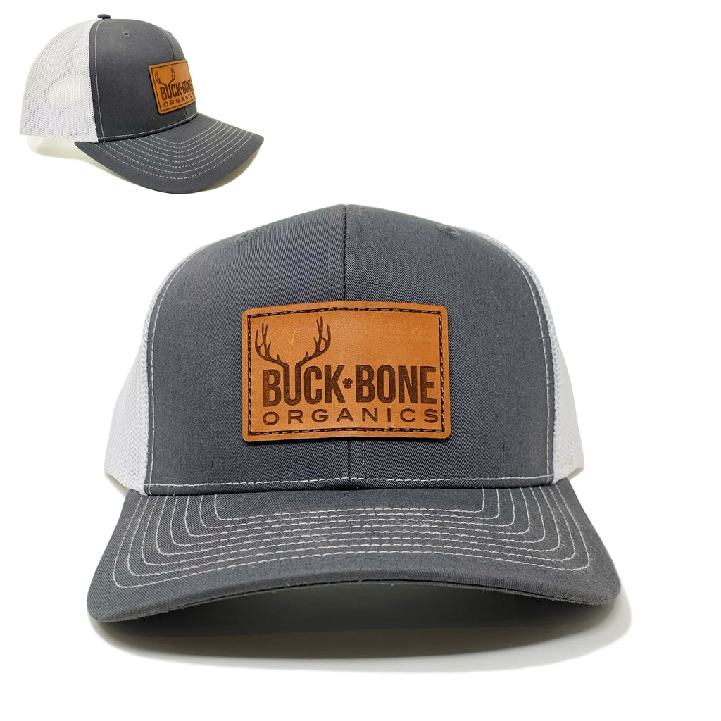 Buck Bone Organics Snapback Hat with Leather Patch Charcoal